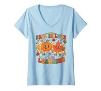Donna Autumn Pumpkin Teacher Retro Fall in Love with Learning Maglietta con Collo a V