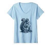 Donna Autumn Tea Squirrel - Sweet Winter Forest Animal Maglietta con Collo a V