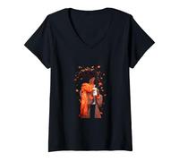 Donna Autunno Afro Donna Afro Americano Autunno Zucca Spice Latte Maglietta con Collo a V