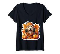 Donna Autunno Autunno Bergamasco Cane da Pastore Proprietario Ringraziamento Mamma Maglietta con Collo a V