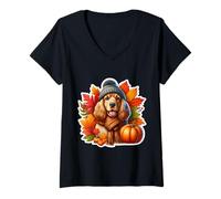 Donna Autunno Autunno Cocker Spaniel Cane Proprietario Amante Zucca Vintage Maglietta con Collo a V
