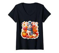 Donna Autunno Autunno Cornish Rex Gatto Proprietario Ringraziamento Mamma papà Maglietta con Collo a V