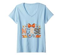 Donna Autunno Autunno Infermiera Camicia Donna Zucca Thankful Nurse Life Maglietta con Collo a V