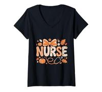 Donna Autunno Autunno Infermiera Camicia Donna Zucca Thankful Nurse Life Maglietta con Collo a V