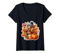 Donna Autunno Autunno Inglese Cocker Spaniel Cane Proprietario Amante Vintage Maglietta con Collo a V