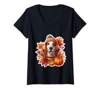 Donna Autunno Autunno Inglese Setter Cane Proprietario Amante Zucca Vintage Maglietta con Collo a V