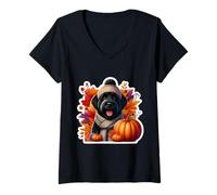 Donna Autunno Autunno Nero Russo Terrier Cane Proprietario Ringraziamento Mamma Maglietta con Collo a V