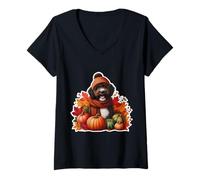 Donna Autunno Autunno Spagnolo Acqua Cane Proprietario Ringraziamento Mamma Maglietta con Collo a V