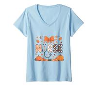 Donna Autunno Autunno Vestito Infermiera Zucca Grato Grateful Blessed Maglietta con Collo a V