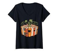Donna Autunno Book Lovers Autunno Zucca Bookish Bookworm Vibes Maglietta con Collo a V