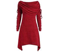 Donna Autunno Casual Manica Lunga Collo Ad Anello Tunica Top Plus Size Orlo Asimmetrico Pullover Maglione Maglione Maglione Top Monospalla Collo in Pile Forma Aderente Signore Maglione Tunica Vestito,