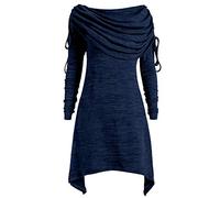 Donna Autunno Casual Manica Lunga Collo Ad Anello Tunica Top Plus Size Orlo Asimmetrico Pullover Maglione Maglione Maglione Top Monospalla Collo in Pile Forma Aderente Signore Maglione Tunica Vestito,