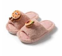 Donna Autunno E Inverno Carino Cartone Animato Pane Forma Peluche Open-toe Pantofole Da Donna Casual Caldo Confortevole Traspirante Casa Pantofole (Rosa,38-39)