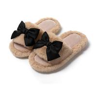 Donna Autunno E Inverno Dolce Carino Fiocco Peluche Punta Aperta Pantofole Da Donna Colore Solido Morbido Confortevole Interno Antiscivolo Casa Peluche Pantofole (Kaki,38-39)