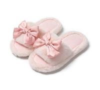 Donna Autunno E Inverno Dolce Carino Fiocco Peluche Punta Aperta Pantofole Da Donna Colore Solido Morbido Confortevole Interno Antiscivolo Casa Peluche Pantofole (Rosa,36-37)