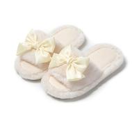 Donna Autunno E Inverno Dolce Carino Fiocco Peluche Punta Aperta Pantofole Da Donna Colore Solido Morbido Confortevole Interno Antiscivolo Casa Peluche Pantofole (Beige,36-37)