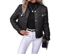Donna Autunno e Inverno Nero Caldo Diamante Corto Moda Casual Cotone Imbottito Giacca (Nero,M)