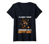 Donna Autunno I Am Acorns-y Persona Abbraccio Autunno Nutty Side Maglietta con Collo a V