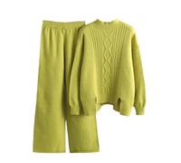 Donna Autunno Inverno Lavorato A Maglia 2 Pezzi Set S Pullover Sweate Top Outfit Elastico A Vita Alta Pantaloni Della Tuta, EN8, M