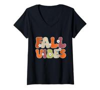 Donna Autunno Vibes Groovy Autunno Hippie Floreale Retro Fiori Maglietta con Collo a V