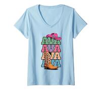 Donna AVA Western Cowgirl AVA Country Compleanno Personalizzato Maglietta con Collo a V