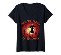 Donna Ave la Regina di Halloween - Costume Spaventoso Dolcetto o Scherzetto Maglietta con Collo a V