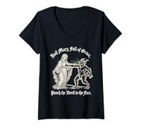 Donna Ave Maria: Divertente Detto cattolico Maglietta con Collo a V