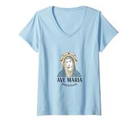 Donna Ave Maria Gratia Plena, Latina per Piena di Grazia Maglietta con Collo a V