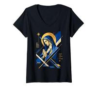 Donna Ave Maria La Beata Vergine Maria Opera d'Arte Maglietta con Collo a V