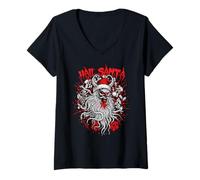 Donna Ave Santa Krampus Solstizio Pagano Gotico Wiccan Natale Maglietta con Collo a V