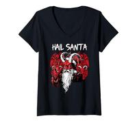Donna Ave Santa Pagan Felice Solstizio Gotico Natale Krampus Maglietta con Collo a V