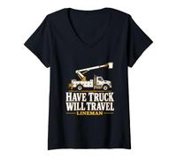 Donna Avere Camion viaggerà Lineman Mutual Aid Storm Crew Lineman Maglietta con Collo a V