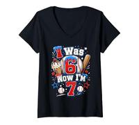 Donna Avevo 6 Anni Ora Ho 7 Anni 7th Birthday Boys Ice Cream Drip Baseball Maglietta con Collo a V