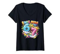 Donna Avevo 6 Anni Ora Sono 7 Drip Six Seven 7th Birthday Ice Cream Drip Maglietta con Collo a V