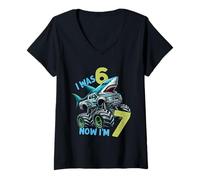 Donna Avevo Sei Anni, Ora Sono Sette Shark 67 Meme 7th Birthday Maglietta con Collo a V