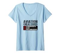 Donna Aviation Cheat Codes Divertente Pilota Aerei Maglietta con Collo a V