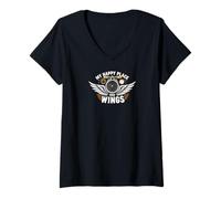 Donna Aviation Pilot My Happy Place Has Wings Airplane Design Maglietta con Collo a V