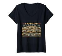 Donna Aviazione Americana Superiore all'orizzonte Maglietta con Collo a V