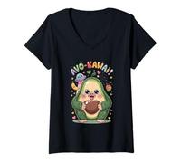 Donna Avo Kawaii Smash Con Abbracci Carino Mostro Di Avocado Maglietta con Collo a V