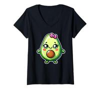Donna Avocado amante ragazza avocado con fiocco vegetariano Maglietta con Collo a V
