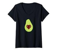 Donna Avocado Heart Pit Divertente Avocado Cuore Maglietta con Collo a V