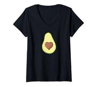 Donna Avocado Heart Pit Divertente Avocado Cuore Maglietta con Collo a V