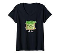 Donna Avocado Toast Hipster Occhiali Capelli Uovo Sacchetto Guacamole Maglietta con Collo a V