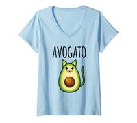 Donna Avogato Shirt for Women Funny Avocado Cat Vegetarian Vegan Maglietta con Collo a V