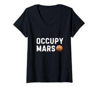 Donna Avventura astronauta angosciata - Occupy Mars Space Maglietta con Collo a V