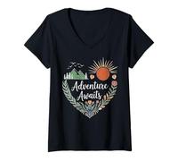 Donna Avventura Attende Natura Montagna All'aperto Amante Escursionista Maglietta con Collo a V