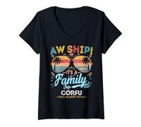 Donna AW Ship È una famiglia -Corfu -Viaggio 2025 Maglietta con Collo a V