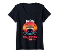 Donna AW Ship Halloween Trip 2025 Family Cruise Squad Matching Maglietta con Collo a V