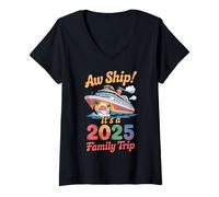Donna Aw Ship It’s a Family Trip 2025 - Funny Matching Cruise Maglietta con Collo a V