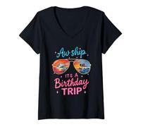 Donna AW Ship It's A Birthday Cruise Girls Trip 2025 Girls Weekend Maglietta con Collo a V